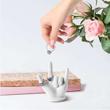 PUDDING CABIN Valentine's Day Gifts For Her Him Hand Ring Holder - I LOVE YOU -Wedding Ring Stand Ring Display Decor, Birthday Engagement Wedding Gifts For Women, Men, Couple, Room Desk Decor