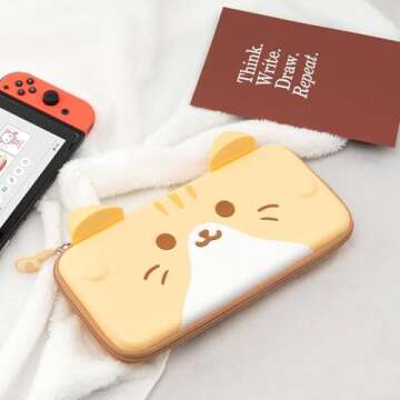 GeekShare Cat Ears Carry Case Compatible with Switch/Switch OLED - Portable Hardshell Slim Travel Carrying Case fit Switch Console & Game Accessories (Yellow, Small)