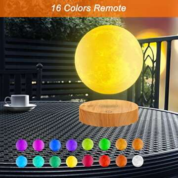 VGAzer Levitating Moon Lamp,Floating and Spinning in Air Freely with 3D Printing LED Moon Lamp Has 20 Modes for Unique Gifts,Room Decor,Night Light,Office Desk Toys (Wooden Base 16 Colors)
