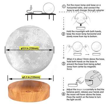 VGAzer Levitating Moon Lamp,Floating and Spinning in Air Freely with 3D Printing LED Moon Lamp Has 20 Modes for Unique Gifts,Room Decor,Night Light,Office Desk Toys (Wooden Base 16 Colors)
