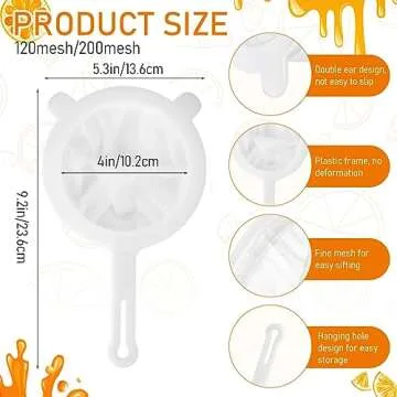 2 Pack Ultra Fine Mesh Juice Strainer Plastic Nylon Food Strainer Yogurt Mesh Strainer with Handle for Kitchen Juicing 120/200 Mesh