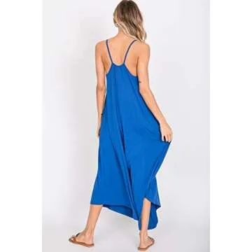 Annabelle Women's Asymmetrical V Neck Loose Fit Side Pocket Comfy Overall Jumpsuit Rompers Small Royal Blue J8030