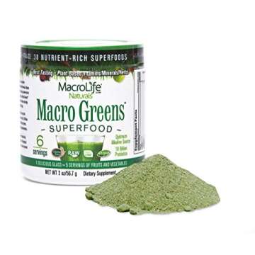 MacroLife Naturals Macro Greens Powder 38 Superfood Probiotic Antioxidant Enzyme & Herbal Supplement Immunity Energy Cleanse - Non-GMO Vegan Gluten-Free Dairy-Free - 2 oz (6 Servings)