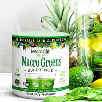MacroLife Naturals Macro Greens Powder 38 Superfood Probiotic Antioxidant Enzyme & Herbal Supplement Immunity Energy Cleanse - Non-GMO Vegan Gluten-Free Dairy-Free - 2 oz (6 Servings)