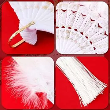 Elegant 2 Pieces Feather Hand Fan for Parties and Dances