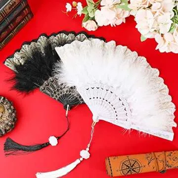 Elegant 2 Pieces Feather Hand Fan for Parties and Dances