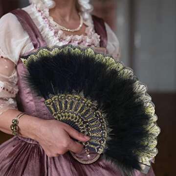 Elegant 2 Pieces Feather Hand Fan for Parties and Dances