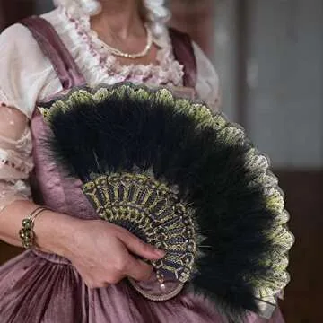 Elegant 2 Pieces Feather Hand Fan for Parties and Dances
