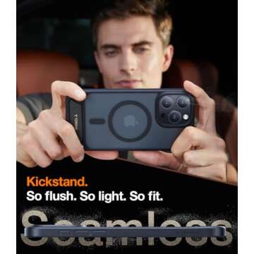 TORRAS Strong Magnetic & Seamless Stand for iPhone 15 Pro Max Case, Fit for MagSafe, Mil-Grade Drop Protection, Adjustable Kickstand Phone Case for iPhone 15 Pro Max, Slim Frosted Matte Black