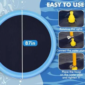 YAUNGEL Splash Pad for Dogs, 87in Non-Slip Sprinkler for 0.55mm Thickened Durable and Foldable Dog Pool Inflatable Summer Outdoor Water Toys for Dogs, Blue