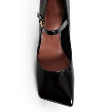 Kapxumo Women's High Heeled Mary Jane Shoes Closed Square Toe Chunky Heel Pumps Adjustable Buckle Dress Wedding Party Leather Shoes Ladies Black