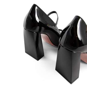 Kapxumo Women's High Heeled Mary Jane Shoes Closed Square Toe Chunky Heel Pumps Adjustable Buckle Dress Wedding Party Leather Shoes Ladies Black