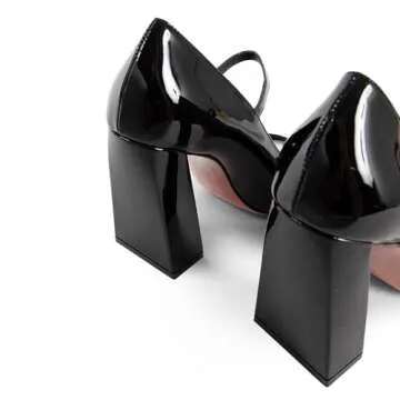 Kapxumo Women's High Heeled Mary Jane Shoes Closed Square Toe Chunky Heel Pumps Adjustable Buckle Dress Wedding Party Leather Shoes Ladies Black