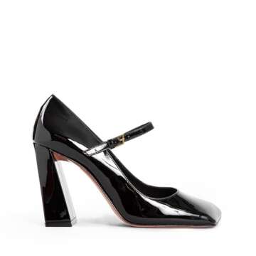 Kapxumo Women's High Heeled Mary Jane Shoes Closed Square Toe Chunky Heel Pumps Adjustable Buckle Dress Wedding Party Leather Shoes Ladies Black