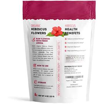 Organic Hibiscus Flowers for Tea & Hair (12oz) by Kate Naturals. Organic Hibiscus Tea Loose Leaf. 100% Natural & Dried Hibiscus Flower. Edible Flowers for Hibiscus Syrup, Cake Decoration & Cocktails