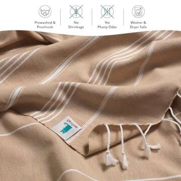 WETCAT Turkish Beach Towel Oversized (38"x71") 100% Turkish Cotton, Made in Turkey - Sand Free, Extra Large, Ultra Soft, Quick Drying, Compact & Lightweight for Travel - Tawny Brown
