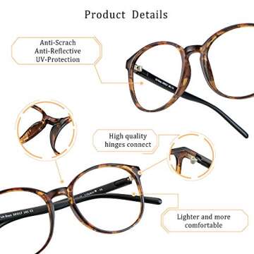 LifeArt Blue Light Blocking Glasses, Anti Eyestrain, Computer Reading Glasses, Gaming Glasses, TV Glasses for Women Men, Anti Glare (Tortoise, 2.00 Magnification)