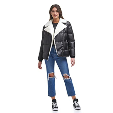 Levi's Women's Breanna Puffer Jacket Faux Fur Trim Black