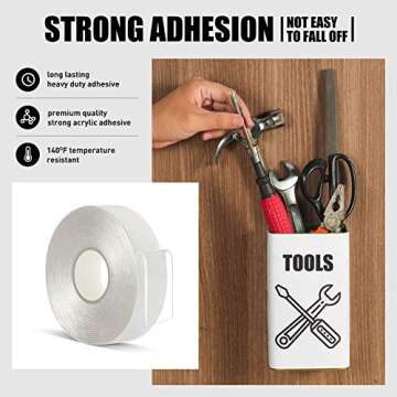 VERSAF Double Sided Tape Heavy Duty - 3/4" 10' Acrylic Clear Strong Adhesive Removable No Residue Do...