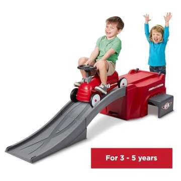 Radio Flyer Ride On Kids Toy, Indoor and Outdoor Sport Car with Ramp, 500, Red