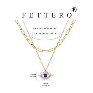 Fettero Pendant Necklace 14K Gold Plated Evil Eye Pendant Dainty Chain Necklace for Women Layering Necklaces Good Luck Jewelry Gifts