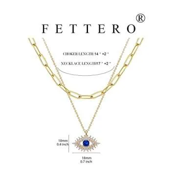 Fettero Pendant Necklace 14K Gold Plated Evil Eye Pendant Dainty Chain Necklace for Women Layering Necklaces Good Luck Jewelry Gifts