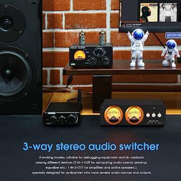 Douk Audio L3 RCA Audio Switch 1 in 3 Out & 3 in 1 Out, 3 Channel Switcher Selector Box with Remote Control & VU Meter & Bypass for PC, Amplifier, Speaker