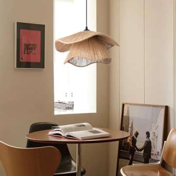 Arturesthome Rustic Pendant Light Fixture, Woven Jute Rope Lampshade Coastal Hanging Lighting, Adjus...