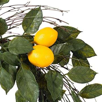 Vickerman 24" Artificial Green and Yellow Salal Mixed Wreath with 10 Beautiful Lifelike Lemons for Front Door and Home Decoration - Maintenance Free Wreath