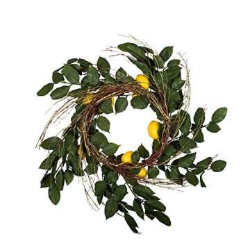 Vickerman 24" Artificial Green and Yellow Salal Mixed Wreath with 10 Beautiful Lifelike Lemons for Front Door and Home Decoration - Maintenance Free Wreath