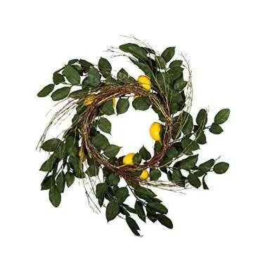 Vickerman 24" Artificial Green and Yellow Salal Mixed Wreath with 10 Beautiful Lifelike Lemons for Front Door and Home Decoration - Maintenance Free Wreath