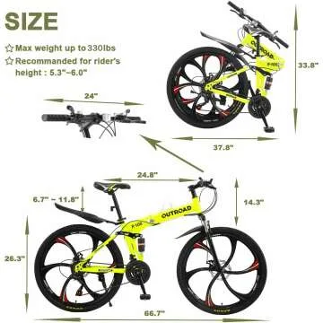 26" Folding Mountain Bike - 21 Speed, Durable and Sturdy