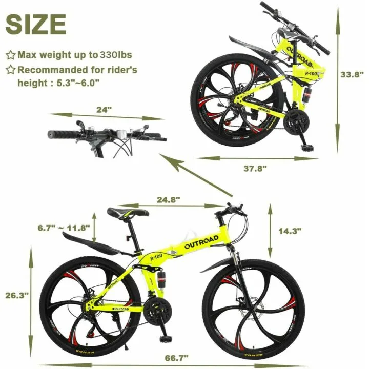 26" Folding Mountain Bike - 21 Speed, Durable and Sturdy