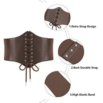LEACOOLKEY Lace-up Cinch Belt, Women Corset Waist Belt, Tied Corset Elastic Belt, Obi Belt for Women for Dress, Halloween Accessories
