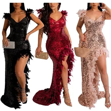 Stunning Women's Feather Spaghetti Strap Prom Dress