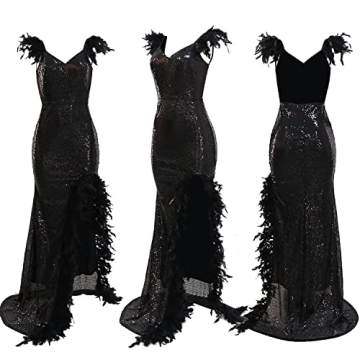 Stunning Women's Feather Spaghetti Strap Prom Dress