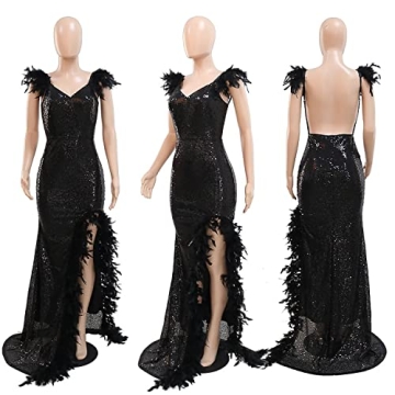 Stunning Women's Feather Spaghetti Strap Prom Dress