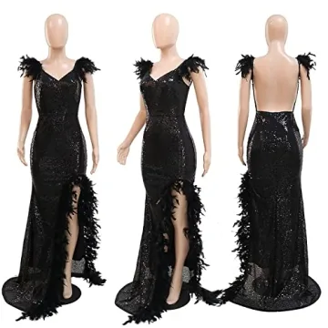 Stunning Women's Feather Spaghetti Strap Prom Dress