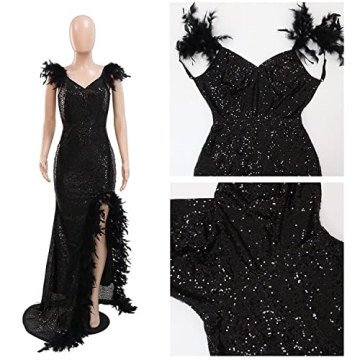 Stunning Women's Feather Spaghetti Strap Prom Dress