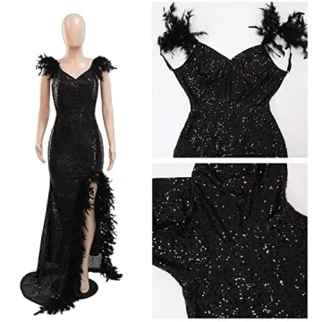 Stunning Women's Feather Spaghetti Strap Prom Dress