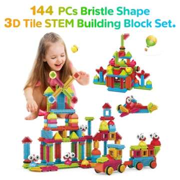 Contixo STEM & STEAM Building Toy Set - 244-Piece Bristle Shape 3D Tiles for Kids Ages 3-8, Educatio...