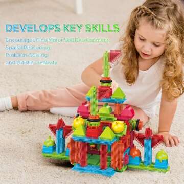 Contixo STEM & STEAM Building Toy Set - 244-Piece Bristle Shape 3D Tiles for Kids Ages 3-8, Educational Construction Blocks for Creative Stacking & Learning, Hands-On Play