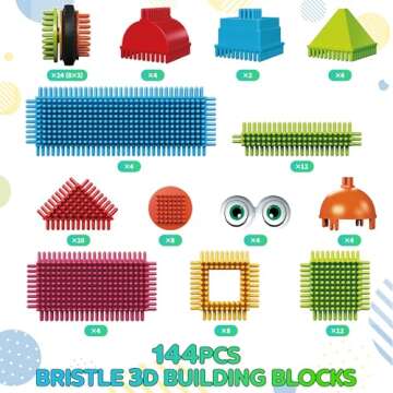 Contixo STEM & STEAM Building Toy Set - 244-Piece Bristle Shape 3D Tiles for Kids Ages 3-8, Educational Construction Blocks for Creative Stacking & Learning, Hands-On Play