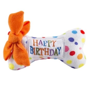 Haute Diggity Dog Happy Birthday Bone Plush Toy with Interactive Squeaker