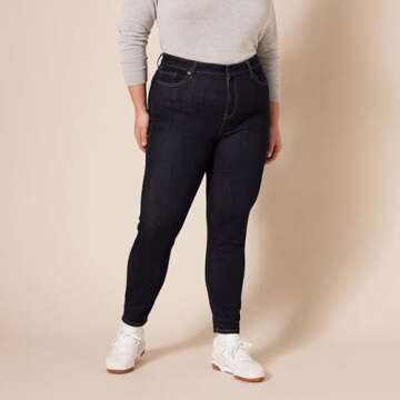 Amazon Essentials Skinny Jeans for Women, High Waist, Stretchy Denim, Black Rinse, 0 Short