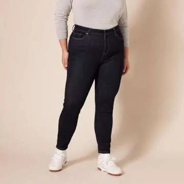 Amazon Essentials Skinny Jeans for Women, High Waist, Stretchy Denim, Black Rinse, 0 Short