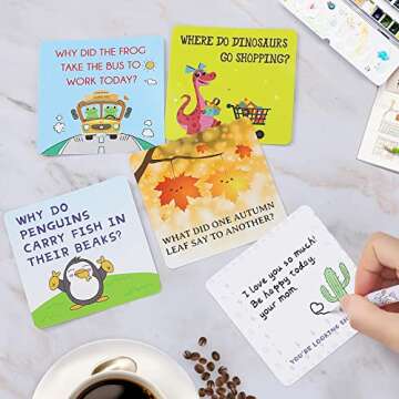 BakingWorld 120 Pcs Lunch Box Jokes & Notes for Kids, Cute Positive Affirmation Cards Inspirational Motivational Cards Kindergarten School Lunch Accessories for Kids(3.5 * 3.5inch)