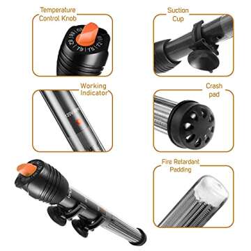 Orlushy 150W Adjustable Aquarium Heater for Fish Tanks