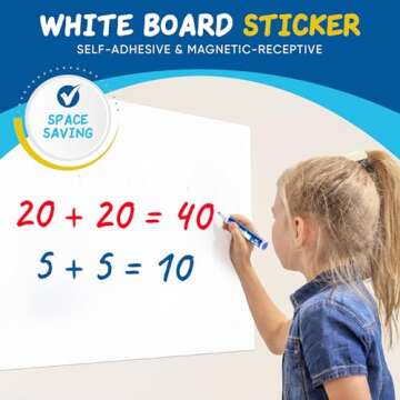 Magnetic Dry Erase Board Paper for Wall Self Adhesive Whiteboard White Board Sticker 42" x 24" for O...