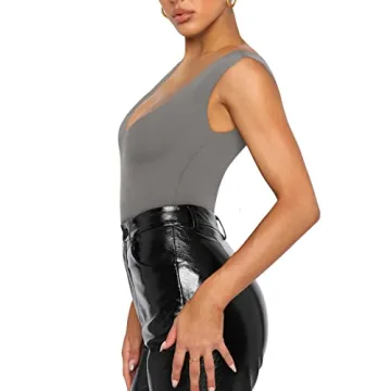 REORIA Summer Bodysuit with Plunge Neck for Women